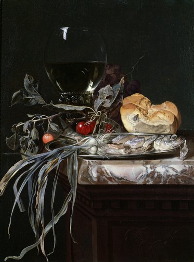 Stilleven met visplank door Willem van Aelst